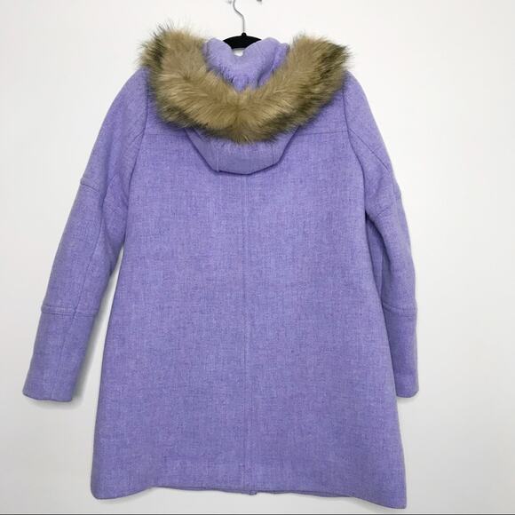 New J Crew Womens 00 Light Purple Chateau Stadium Cloth Parka Faux Fur Trim Wool - Picture 2 of 8